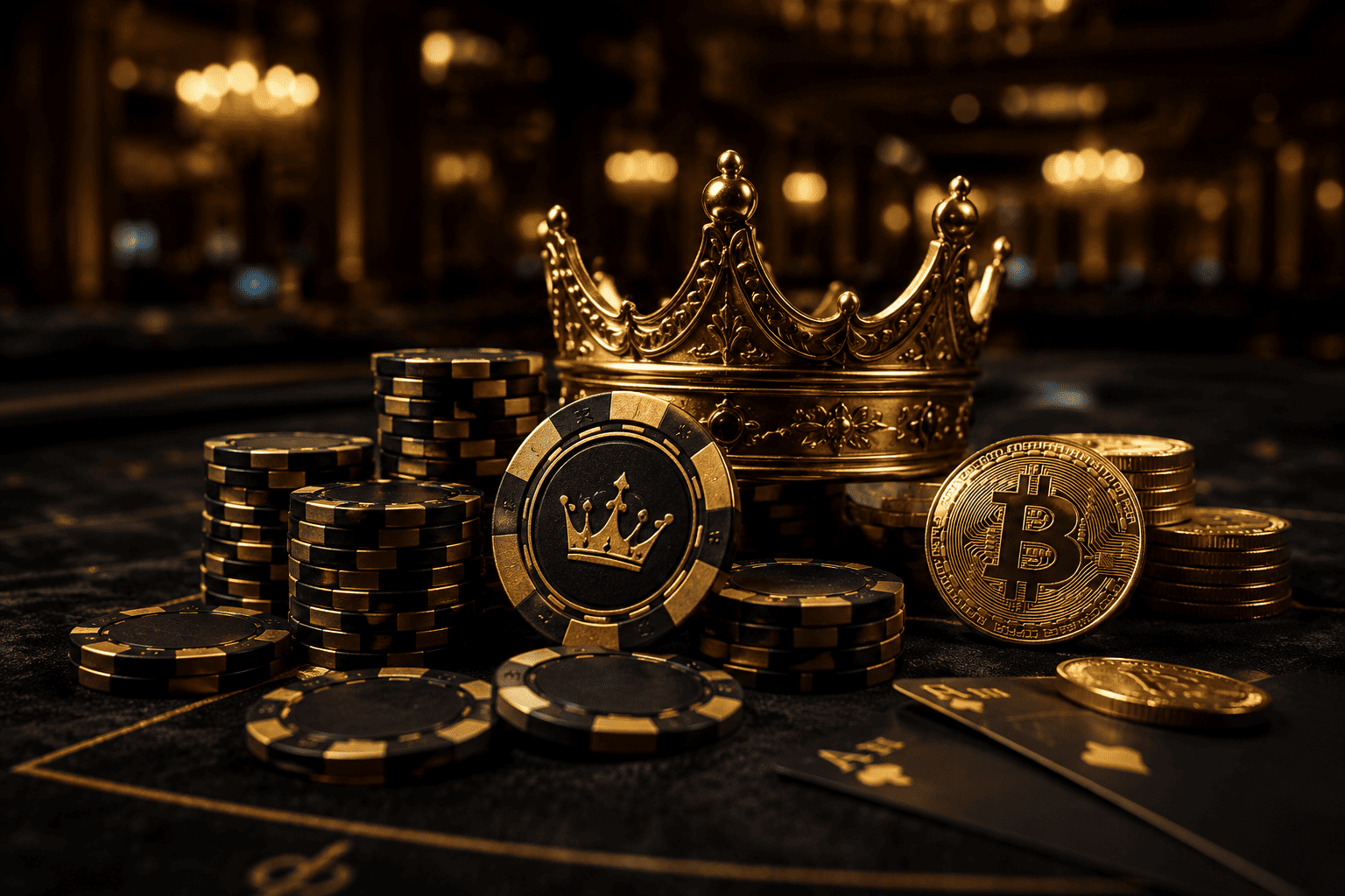 Luxury premium gaming atmosphere at BVX Casino with VIP rewards, poker chips, and crypto payment experience