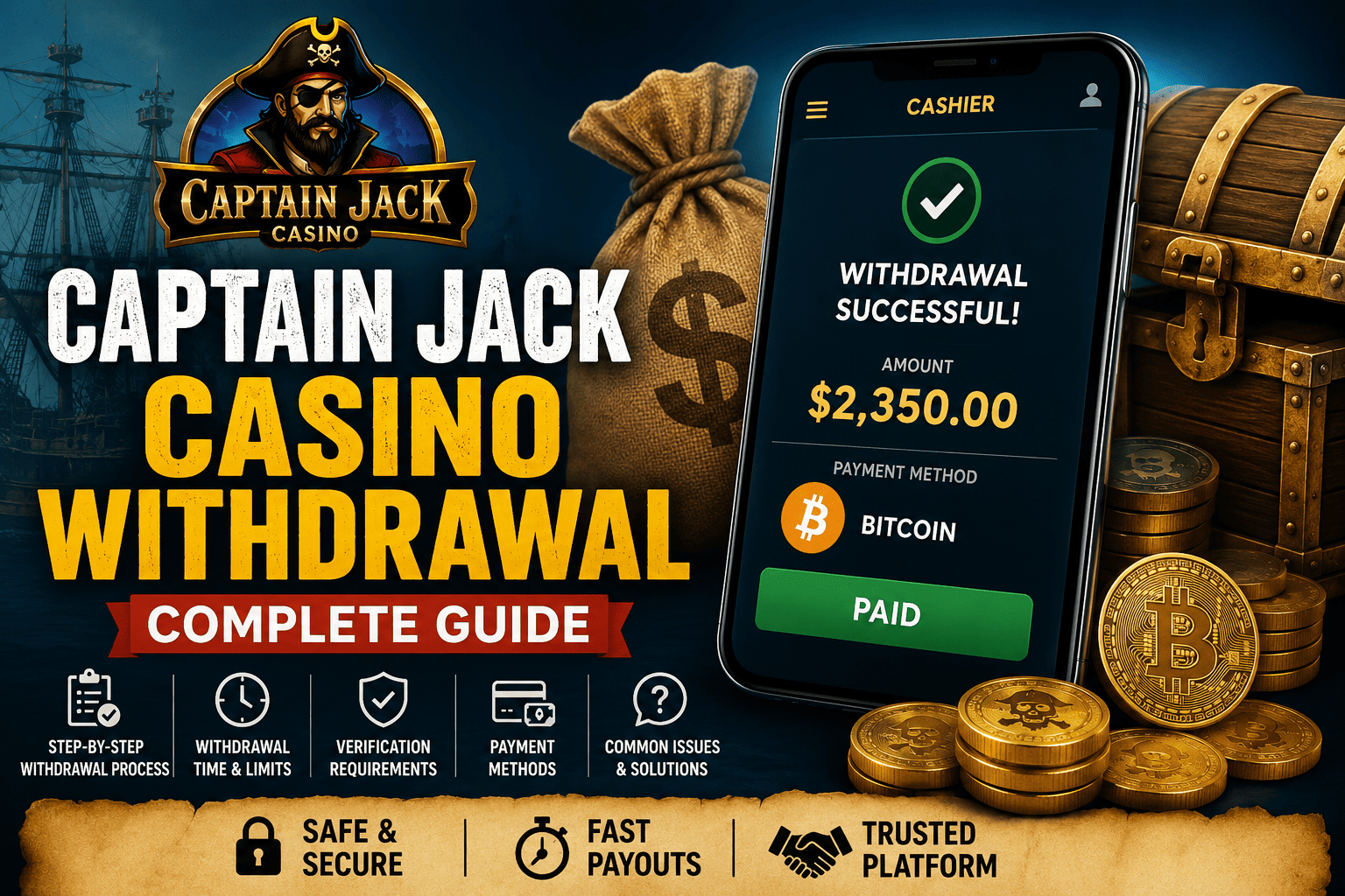 Captain Jack Casino Withdrawal process with crypto payouts, verification checks, and withdrawal timeline