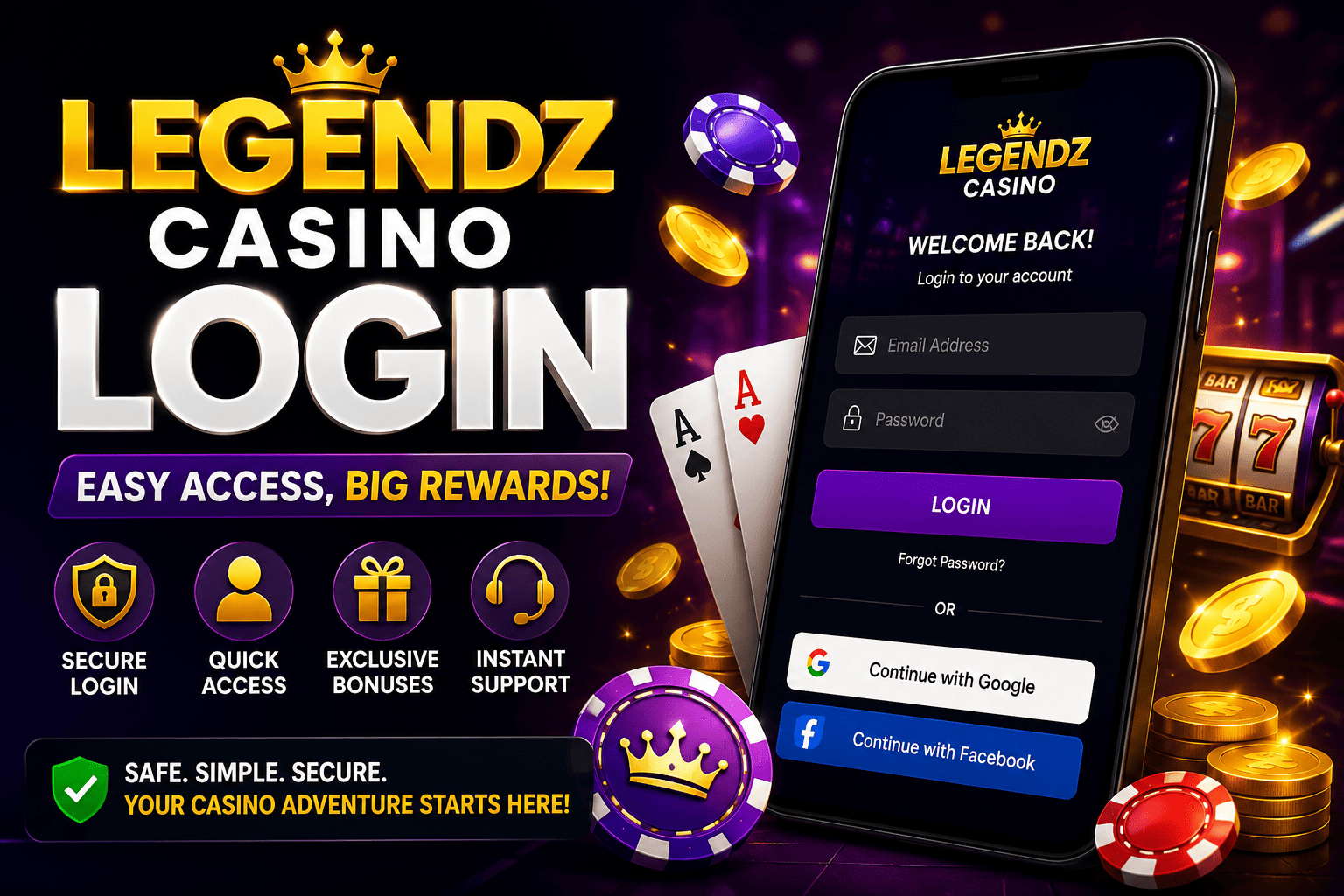 Legendz Casino Login with secure account access, quick sign-in, exciting bonuses, and instant player rewards