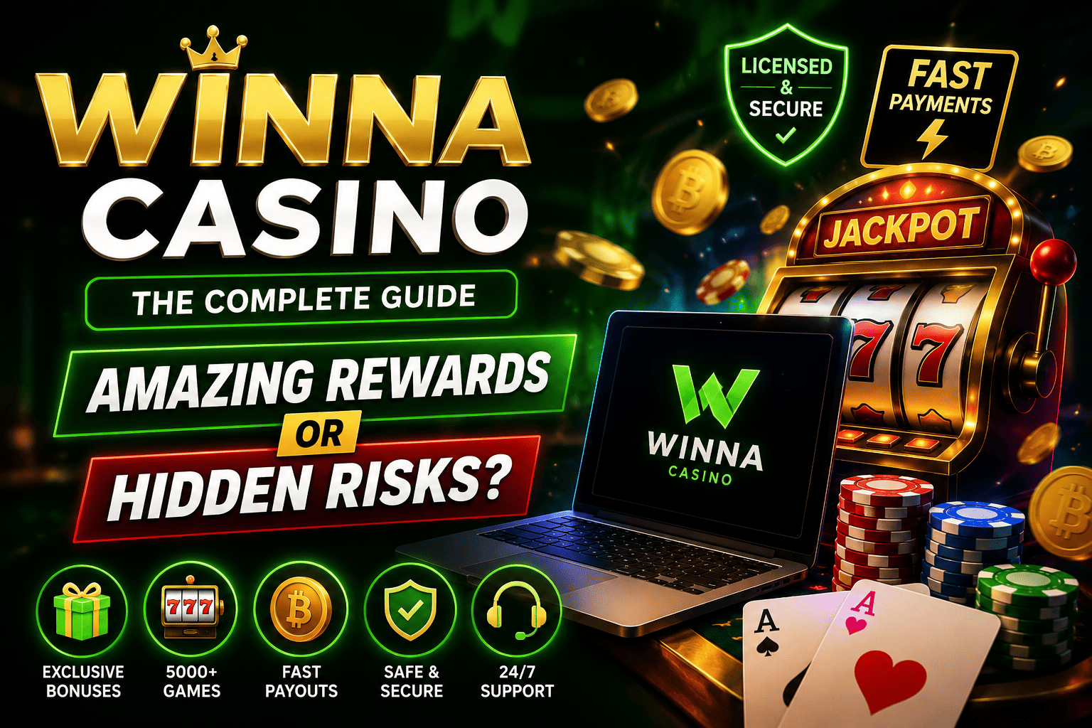 Winna Casino review showing crypto games, bonuses, fast payouts, secure gambling, and casino features overview.